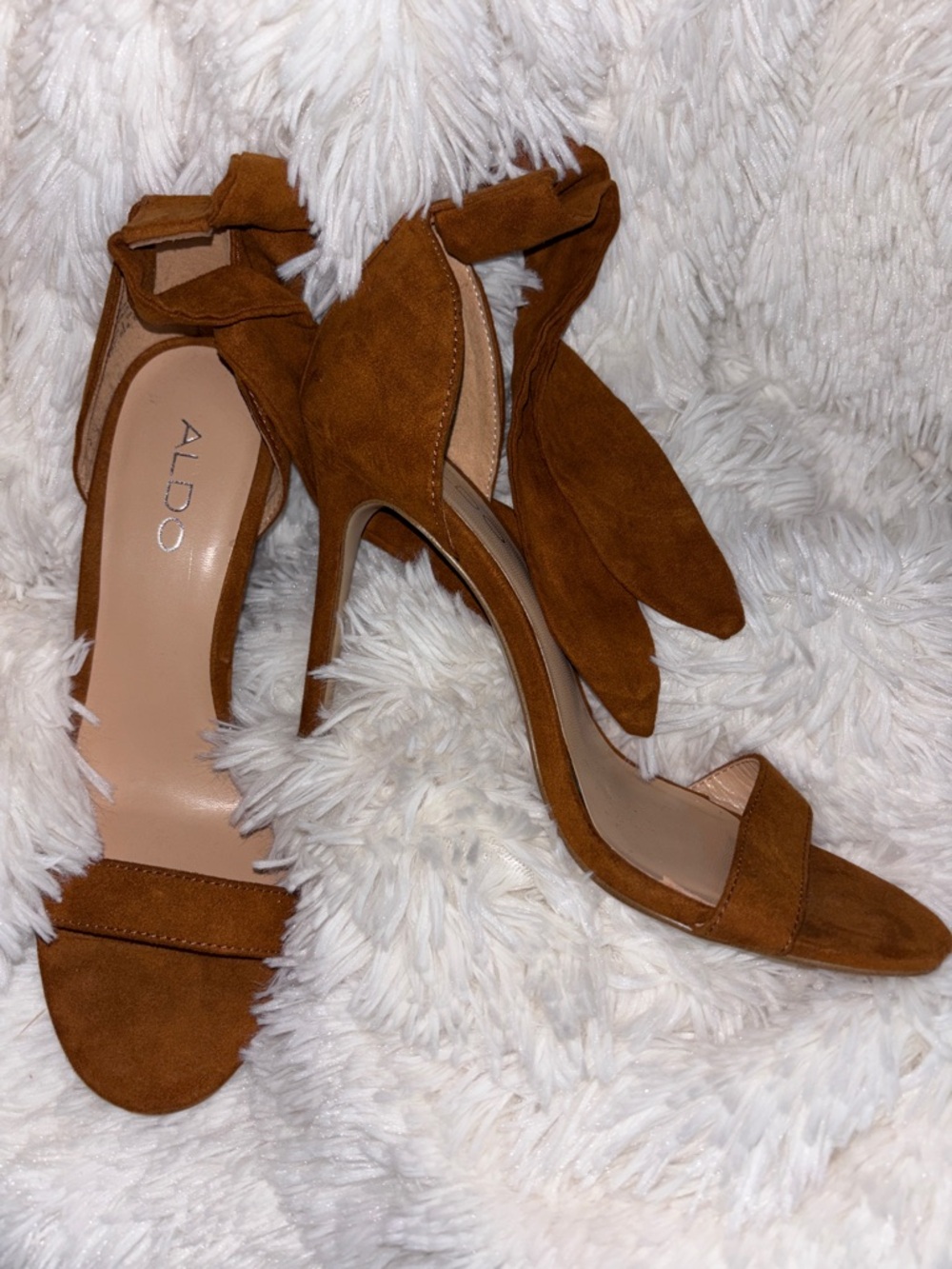 Aldo Tan Suede Ankle-Tie Stiletto Heels